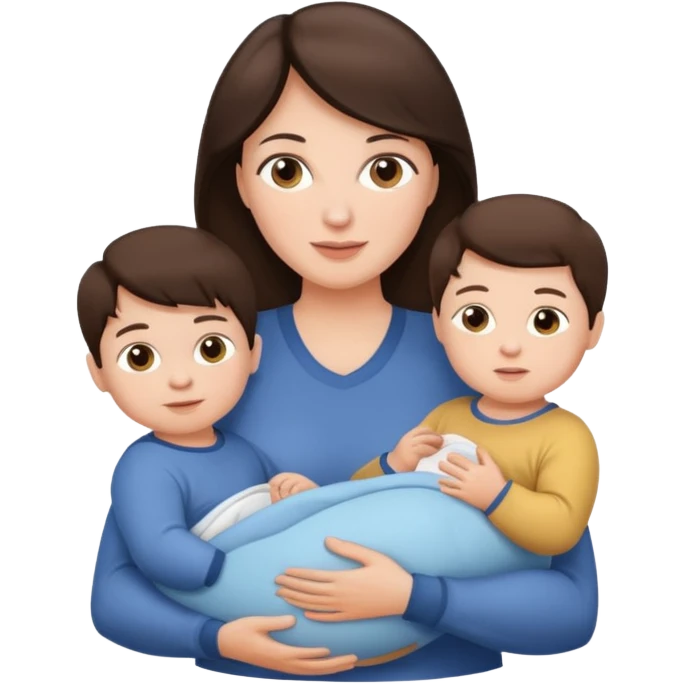 Brunette Mother holding a baby and two young sons emoji