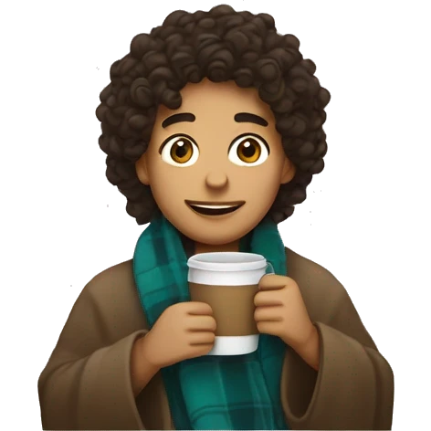 hispanic with curly hair in blanket drinking coffee emoji