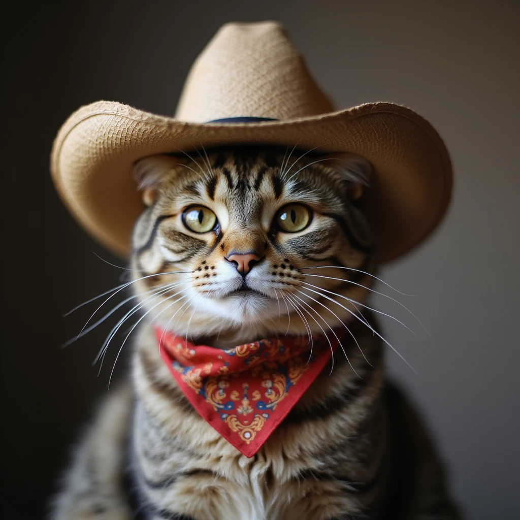 gato con sombrero y un puro, estilo realista emoji