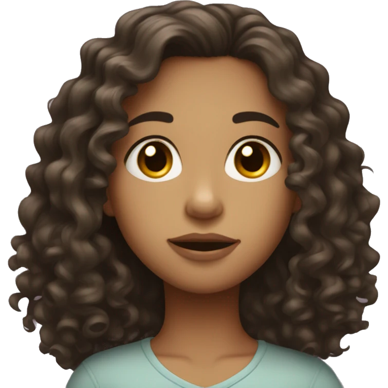 Dark, long, curly hair, big brown eyes, light skin, big lips emoji