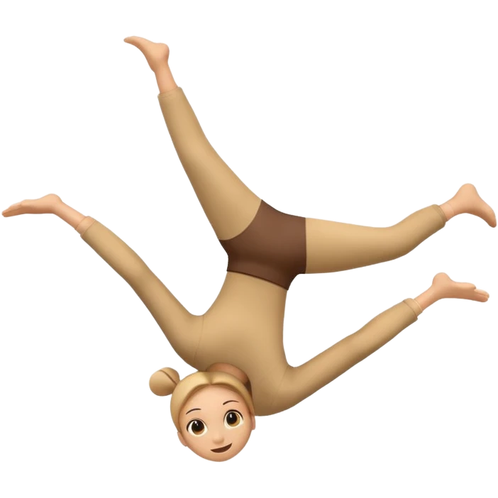 3D emoji style person doing cartwheel/flip pose, centered, soft shadow, white background. emoji