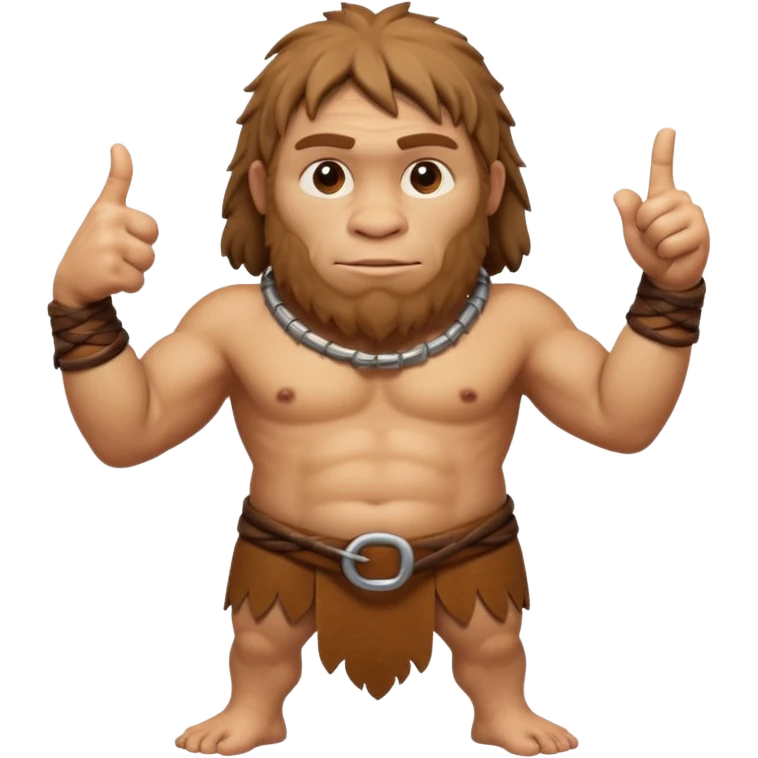 A full-bodied Neanderthal, dressed in a loincloth, points his thumb to the right
 emoji