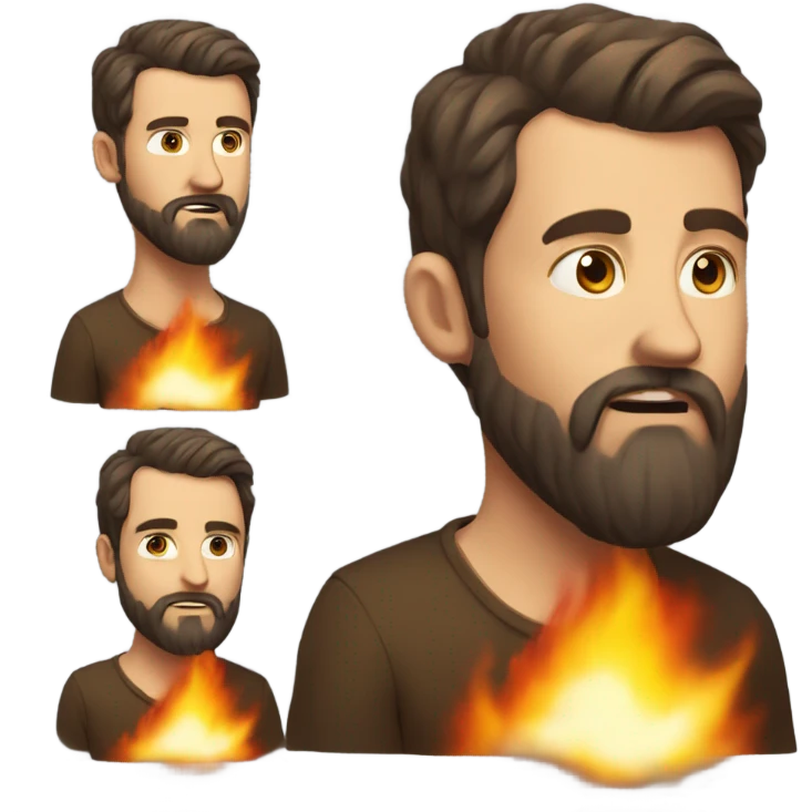realistic portrait of bearded male breathing fire emoji