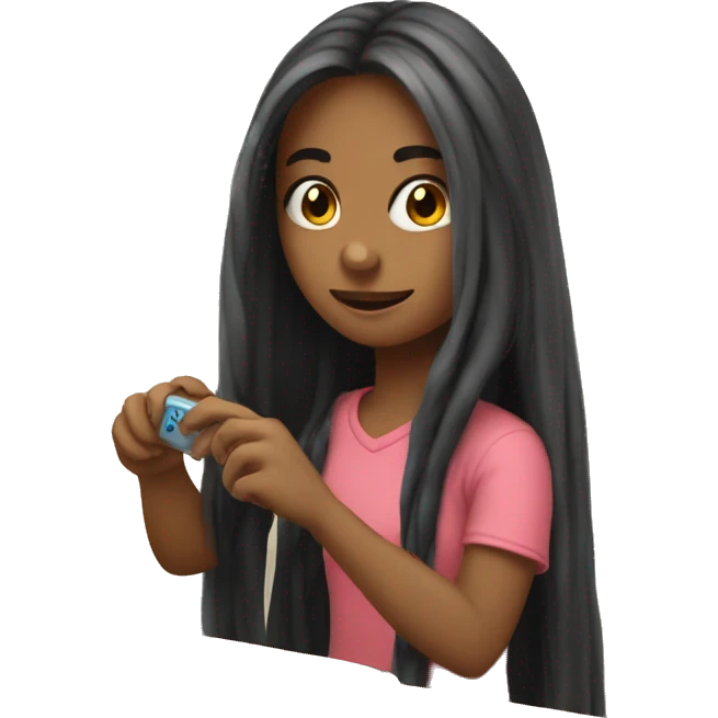 Long hair girl playing switch games cozy  emoji