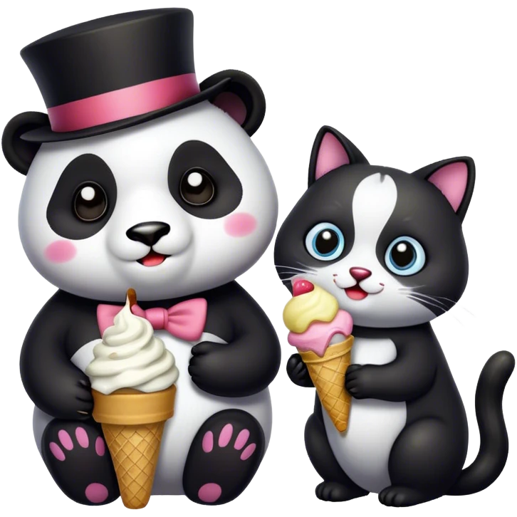 Panda eating ice cream + Cat with tophat emoji