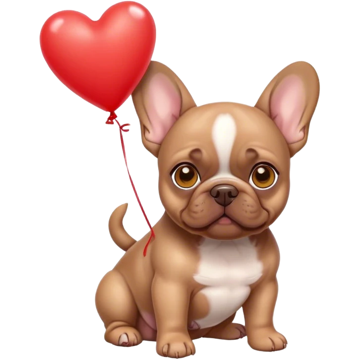 Brown French bulldog puppy yellow eyes with red heart balloons  emoji