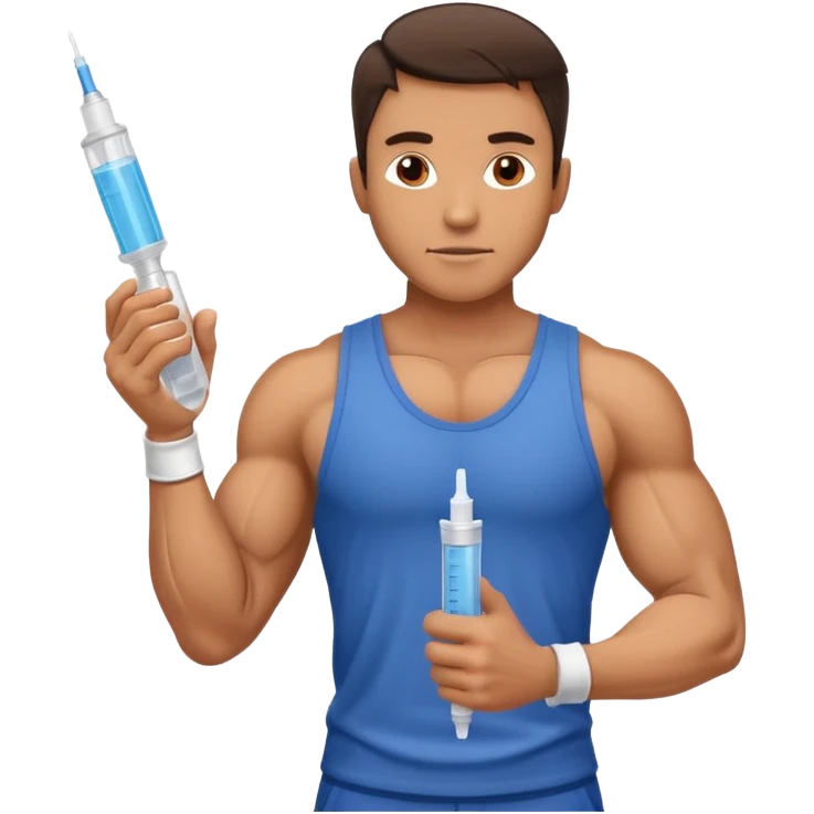 muscular man in gym with syringe emoji