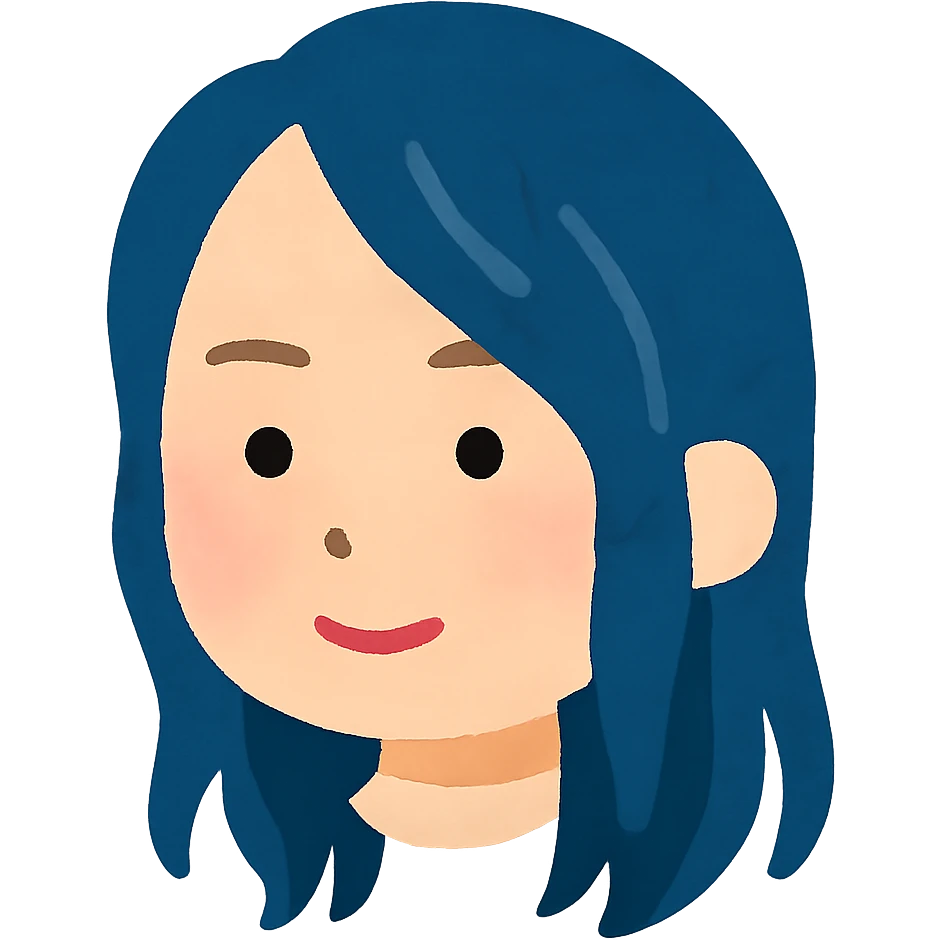 Billie Eilish head, Irasutoya style, blue hair, soft cartoon face, simple features, no background emoji