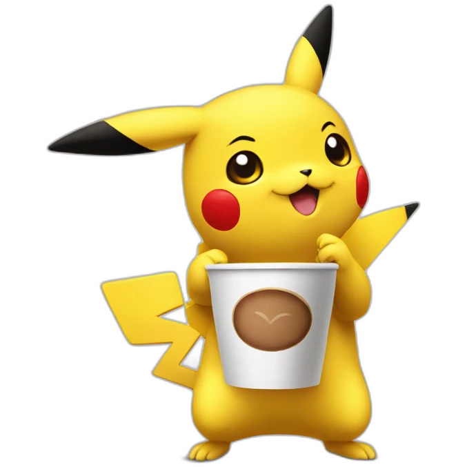 Pikachu holding a coffee cup emoji