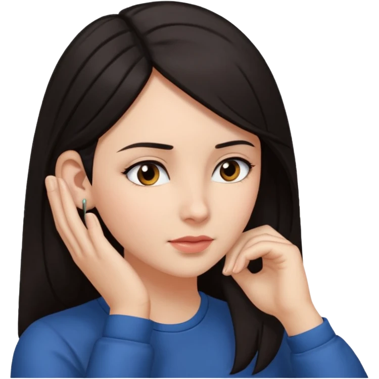 Una mujer de pelo oscuro tocandose la oreja (demostrando que está escuchando a otro) emoji
