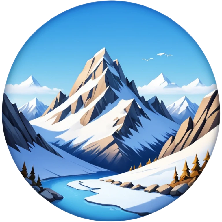 a snowy mountain landscape with rugged peaks and a clear sky, fish eye lens effect emoji
