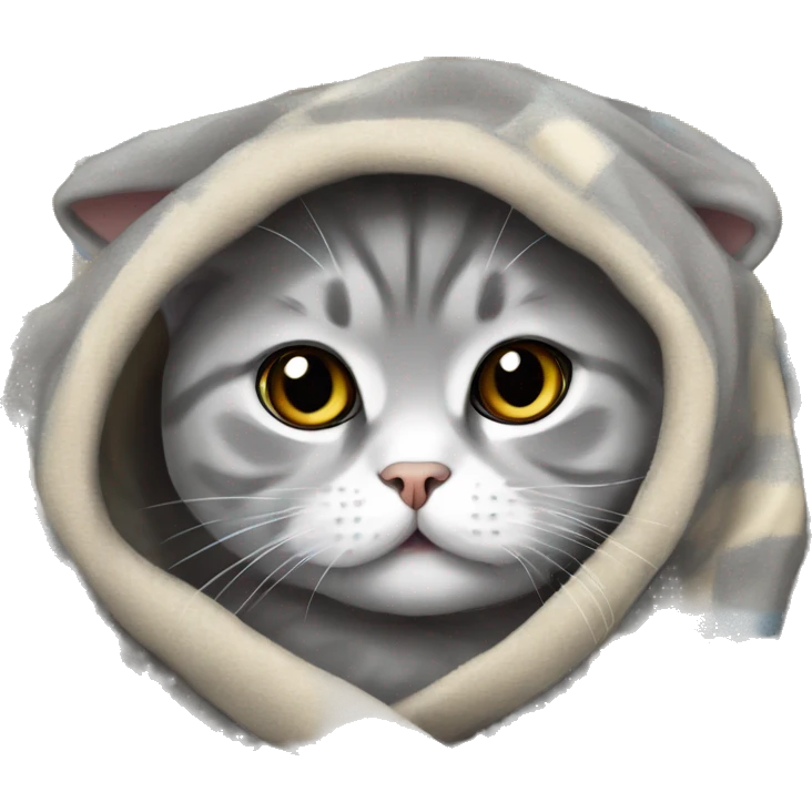 grey scottish fold cat in blanket emoji