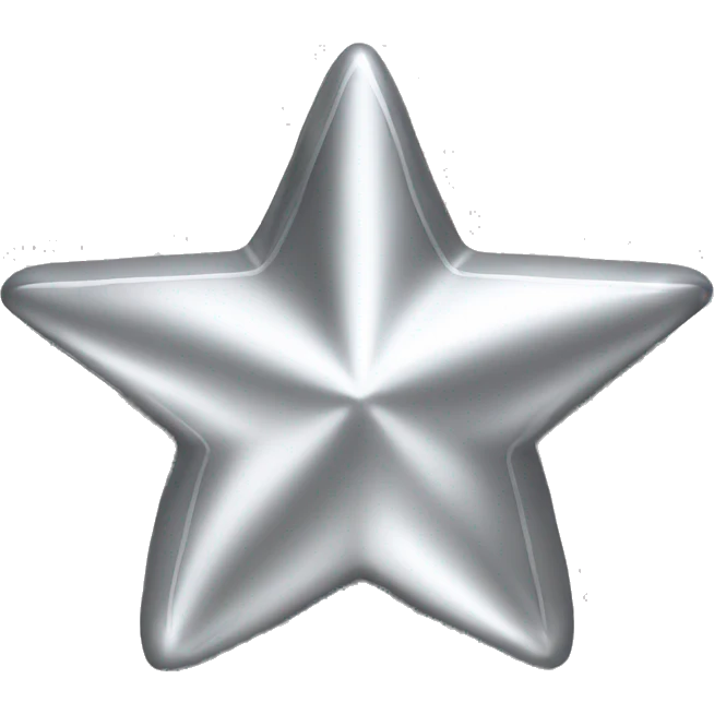 Create a silver star emoji identical to the classic gold star emoji (⭐️). It should match the same size, shape, and smooth shading, but in metallic silver. Keep the design simple and glossy, just like the original Apple star emoji. Rounded ends emoji