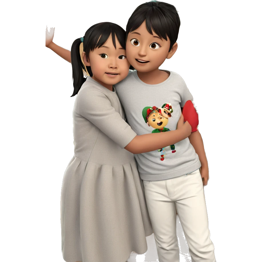 children hugging by christmas tree emoji