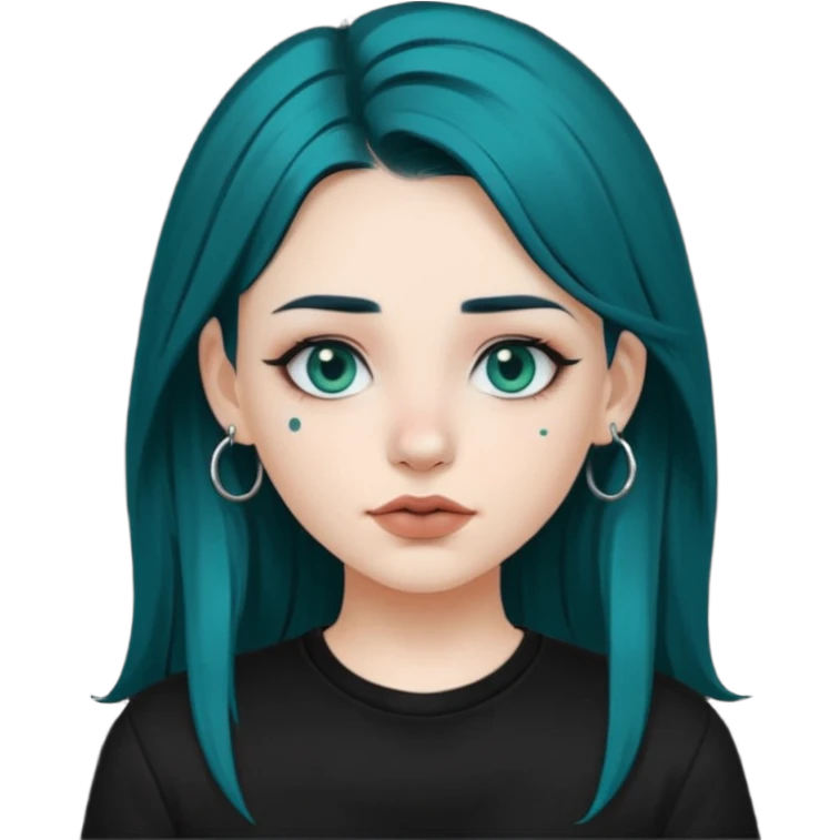 Can you make a girl with dark teal hair and a septum piercing emoji