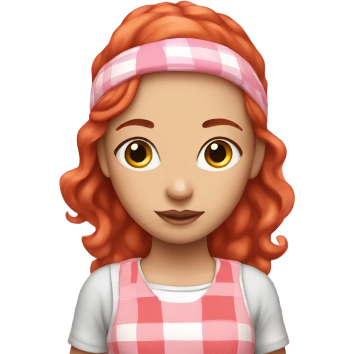 Girl with red hair and a pink and white plaid dress with a pink headband emoji