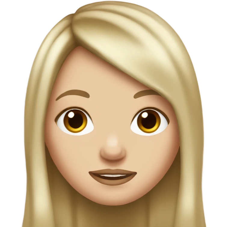 white girl, with brown long, semi wavy hair and curtain bangs  emoji