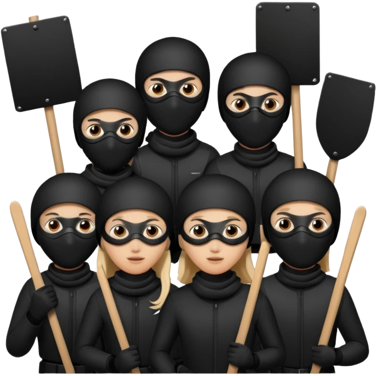 Ski mask people wearing black holding shields and signs emoji