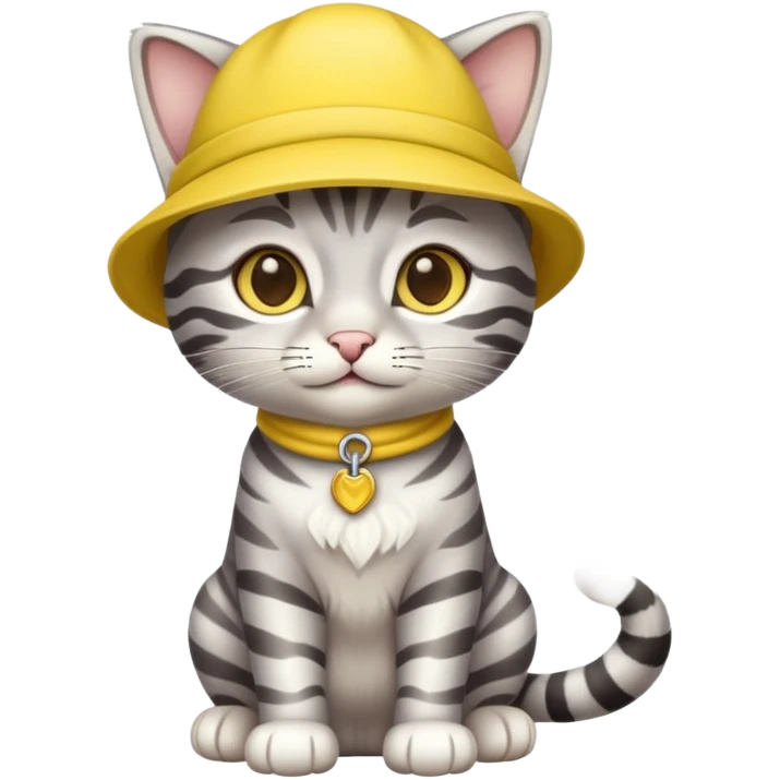 Silver tabby cat cub with yellow hat full body emoji