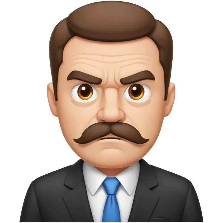 A grumpy cartoon man with a bushy mustache and angry expression, wearing a business suit emoji