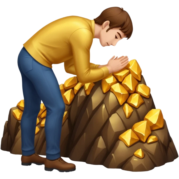 A man bows to a mountain of money emoji