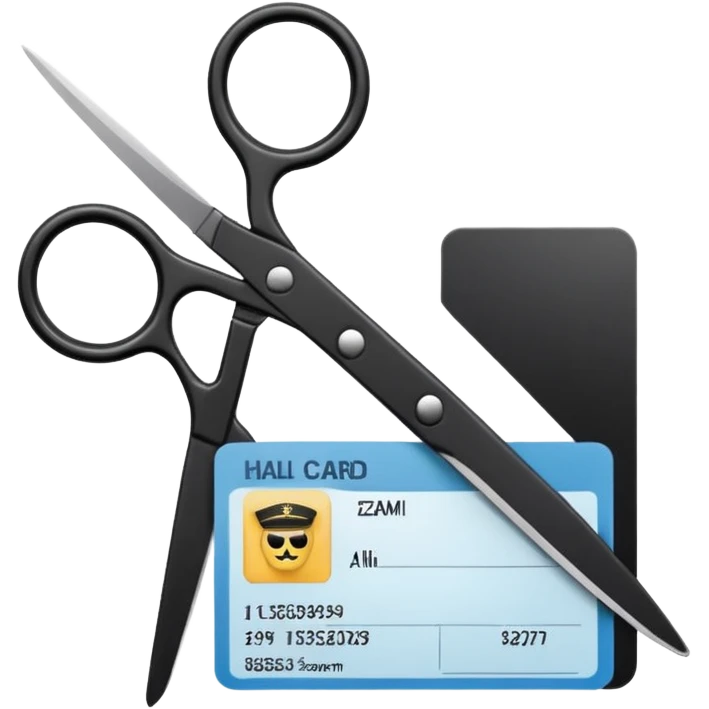 Floating black Scissors cutting in half an idf soldier ID card with a little chip in 2 parts emoji