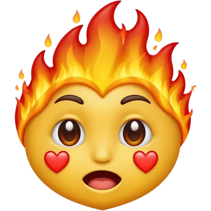 الايموجي الأصفر على شكلوش عيونه مدمعه و وراه نار و على فمه قلب احمر  emoji
