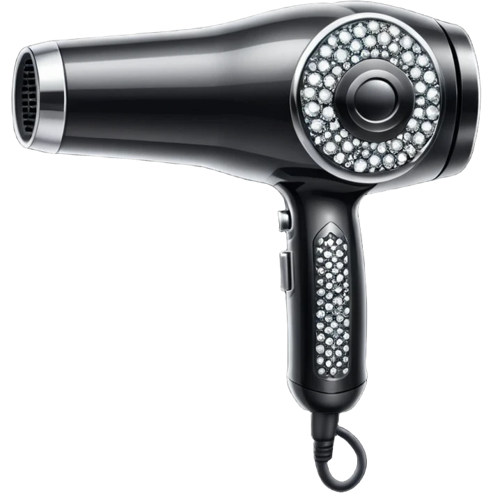 black blow dryer covered in diamonds emoji