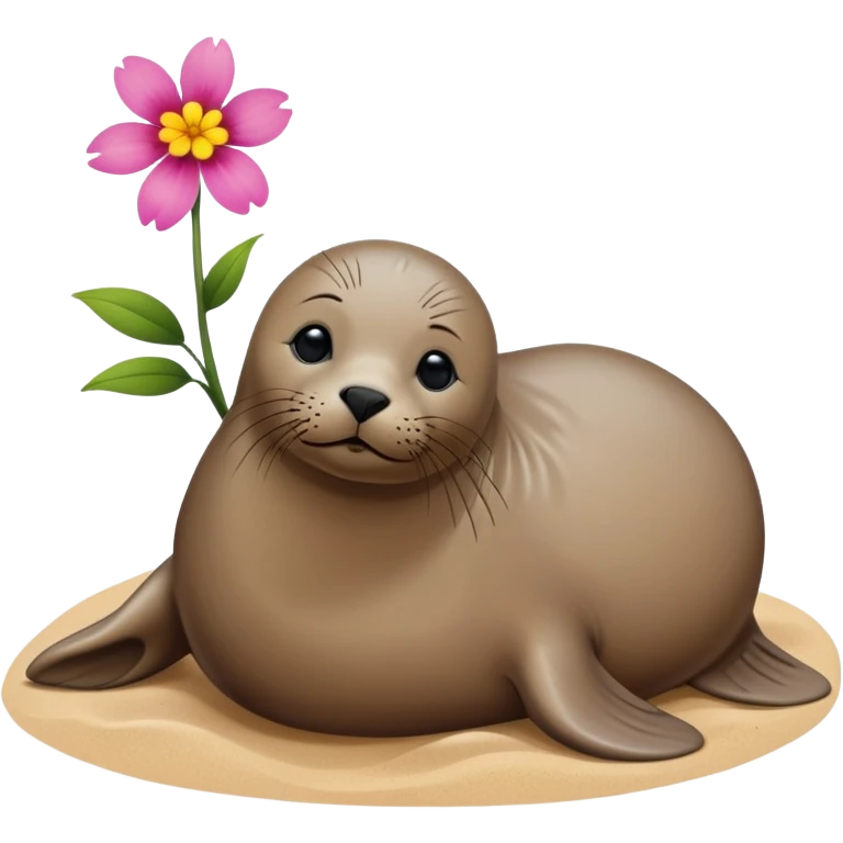 Seal on the beach with the flower on the head emoji