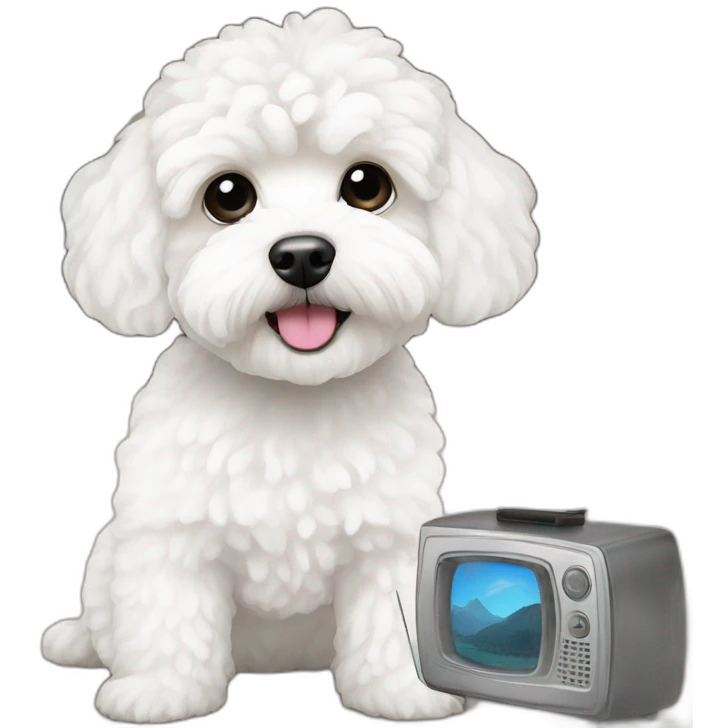 white maltipoo with tv emoji