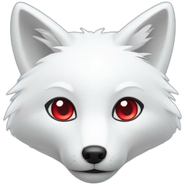 White fox has several tails with a red tip on each tail and light blue eyes. emoji