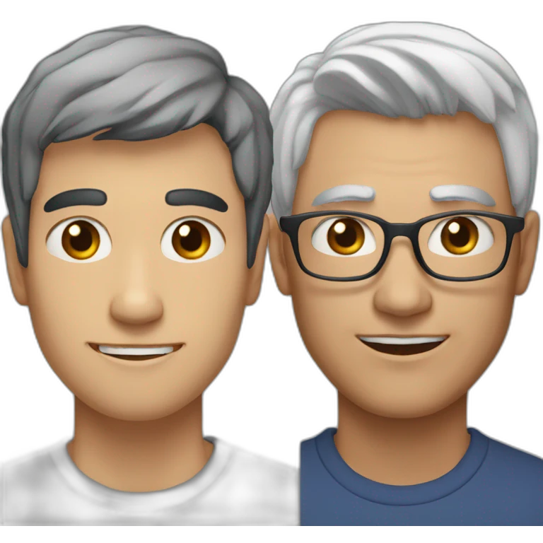 a 23 year old man with black hair with a older 65 year old main with grey hair emoji