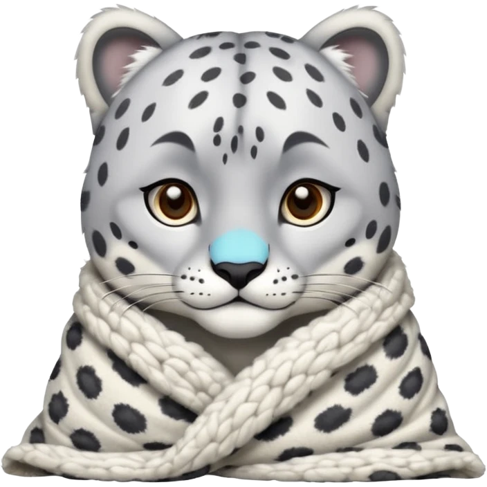 Shivering snow leopard in a blanket emoji
