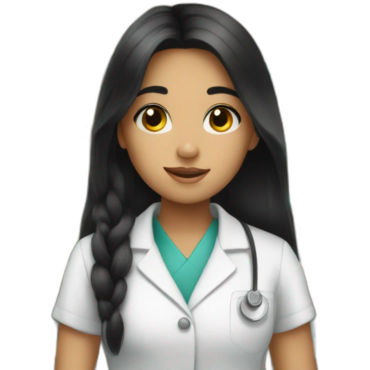 young girl with long black hair working in a pharmacy emoji