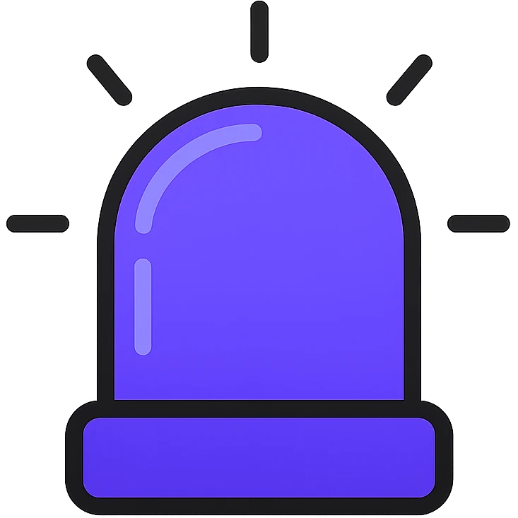 a police beacon light, spinning, colored violet blue, modern icon look, modern icon style emoji