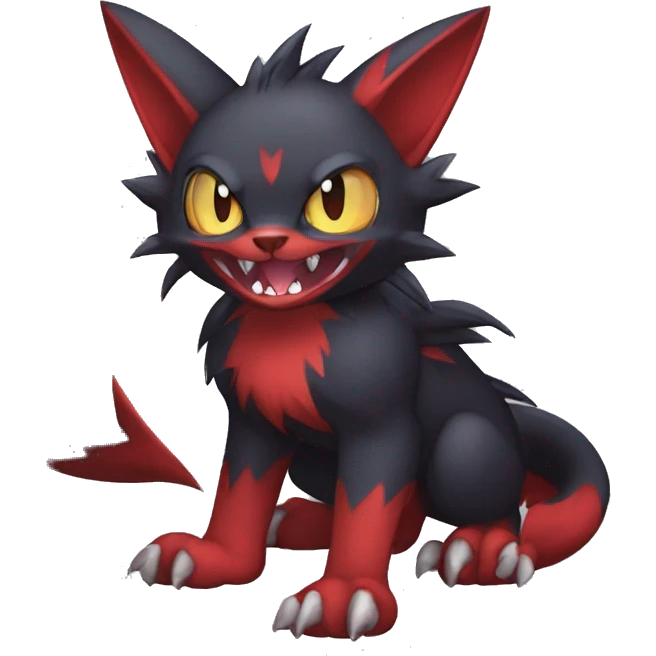   cool cute fantasy anime dark animal vampiric Litten-Zoroark-Nargacuga-cat-hybrid Fakemon with big fangs and bat-ears full body emoji