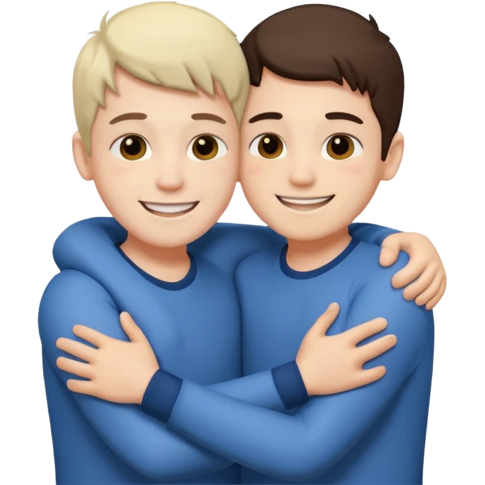 Two boy friends hug white  emoji