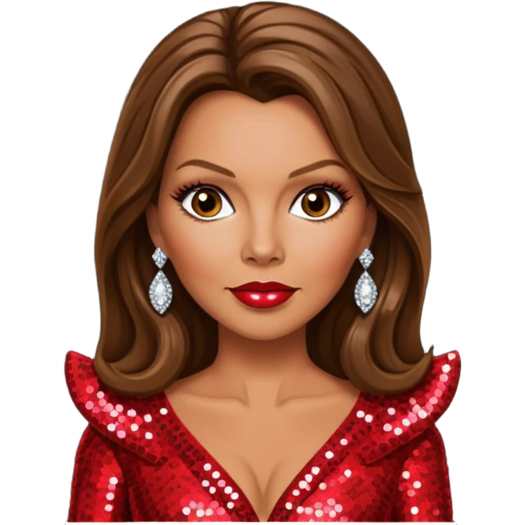 Vanessa Williams with long brown hair, red sequin outfit emoji
