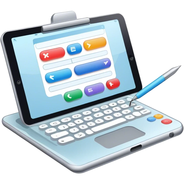 "Create an emoji for UX/UI design. Show a wireframe or user interface design with buttons, icons, and text fields. Include design tools like a cursor or stylus. Use modern, professional colors. Do not include any emojis or smiley faces. Make the background transparent. emoji