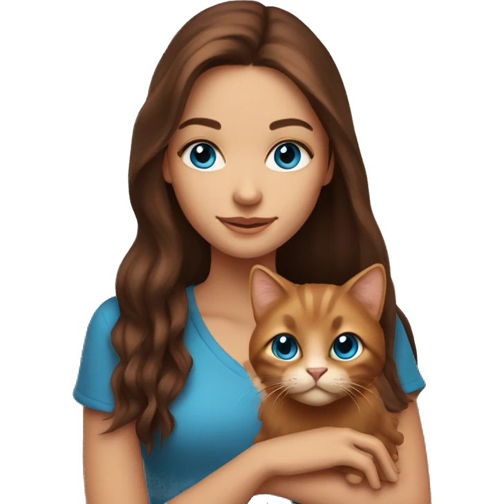 long haired brunette girl with blue eyes holding copper cat emoji