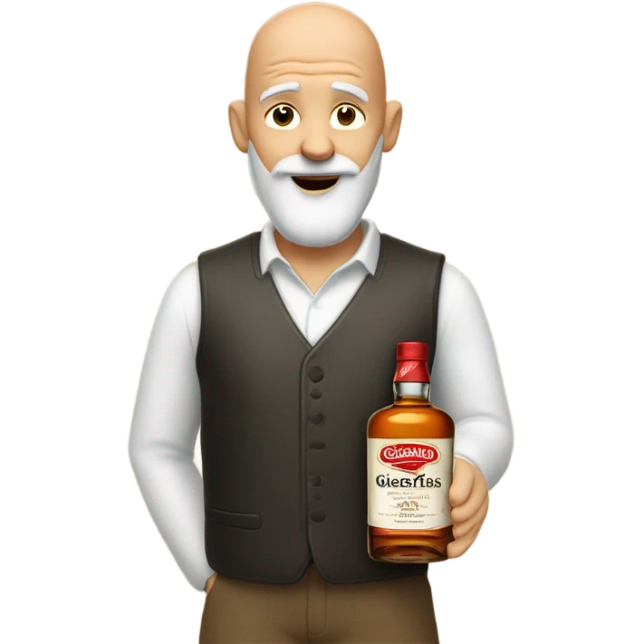 realistic meme of bald man with withe bart with Glenfarclas emoji