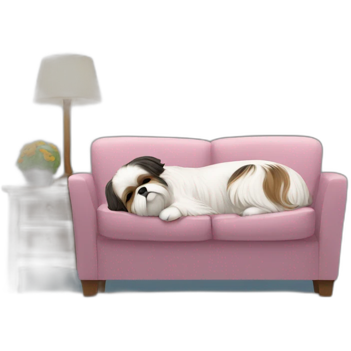 Shih tzu dog and human woman sleeping on couch emoji