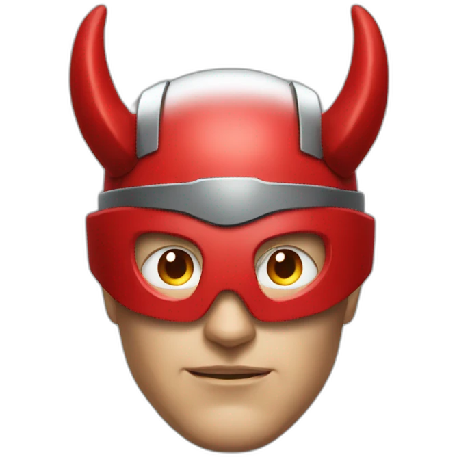 Blind superhero head with red helmet that has horns emoji