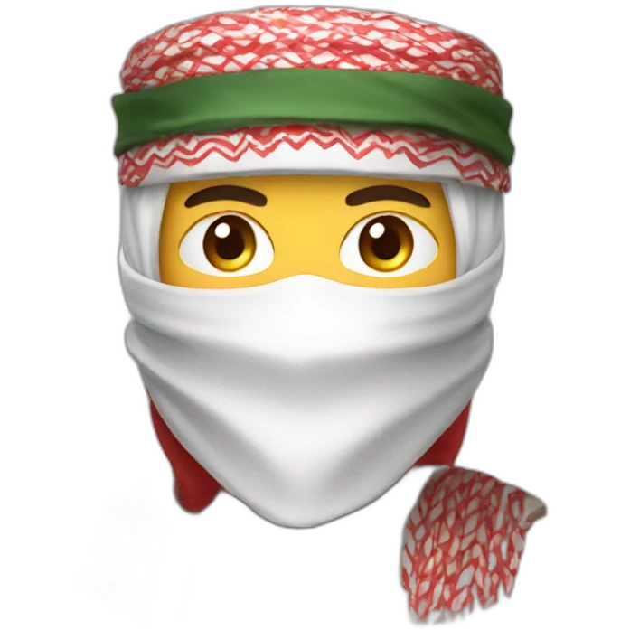 man masked using the red and white the Saudi Arabic shemagh and wearing military clothing emoji
