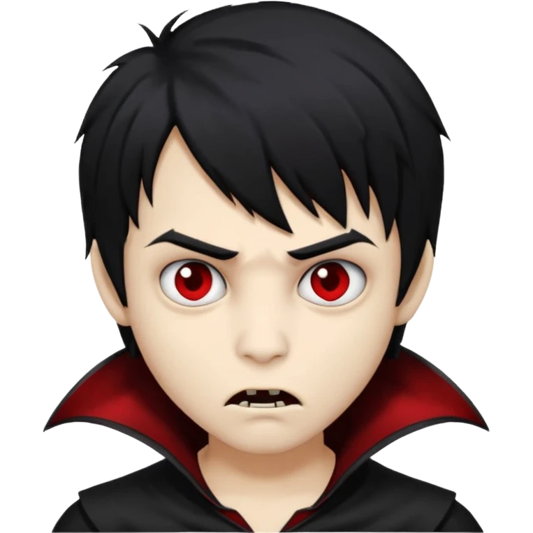 Boy, vampire, black hair, medium long, emo, shaggy, dark, spooky, creepy expression emoji