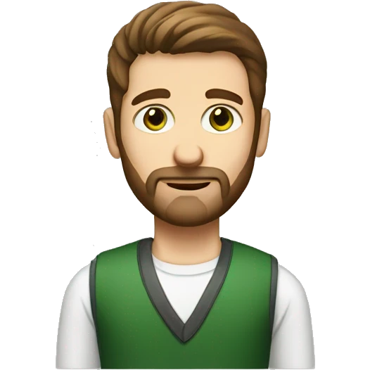 man, short brown hair, short beard, BIG SHARP nose, white, green eye color emoji