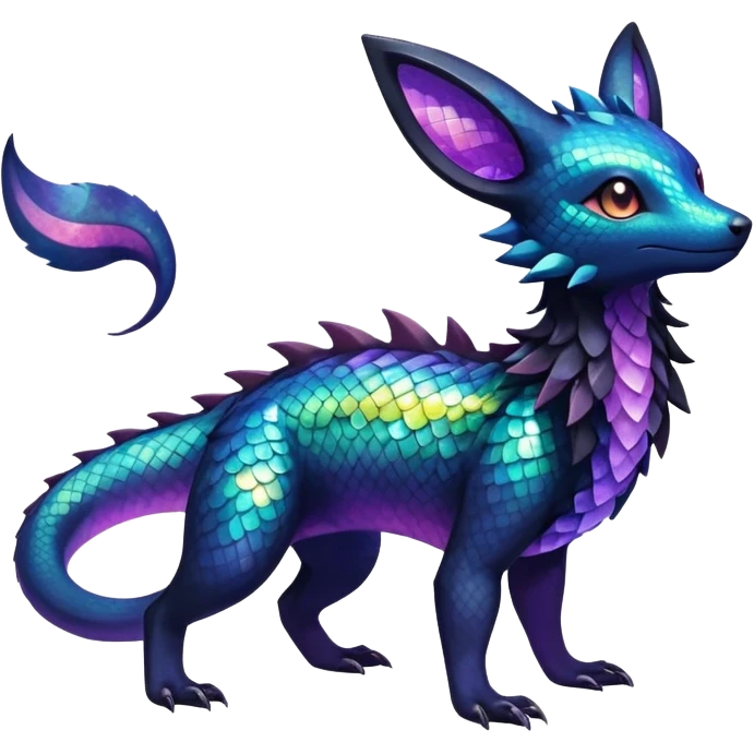 Colorful Iridescent Exotic Salandit-Aurorus-Umbreon-Fakémon-hybrid-creature (full body)  emoji