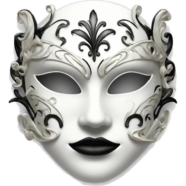White Masquerade mask wit black swirlie designs on it. emoji