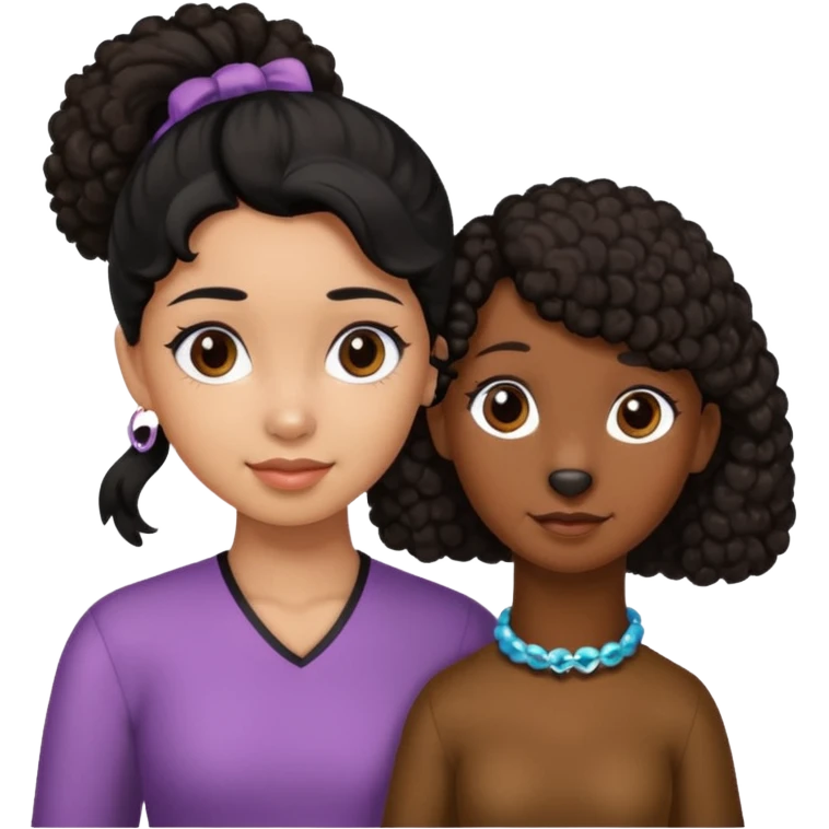 Ponytail black hair girl with brown Poodle say goodbye  emoji