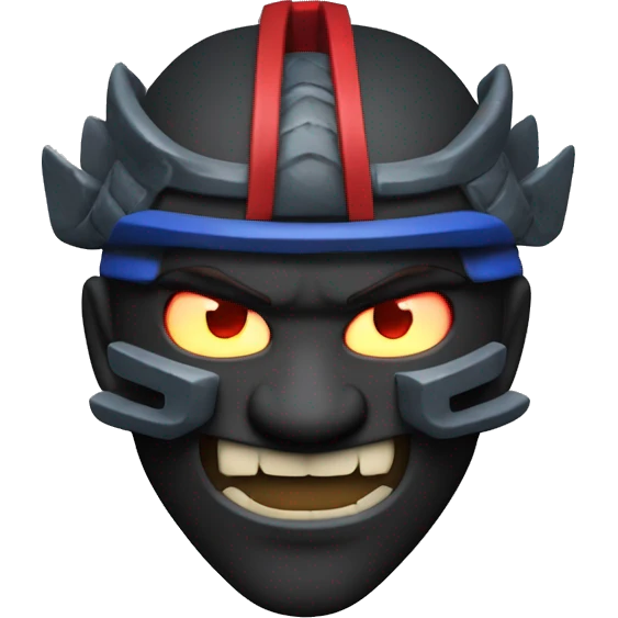 3D cartoon-style icon designed for a Discord server, inspired by a samurai theme with a dark and powerful aesthetic. fierce face of the samurai with sharp teeth and glowing eyes, the traditional samurai armor, and the use of red, black, and blue colors. emoji